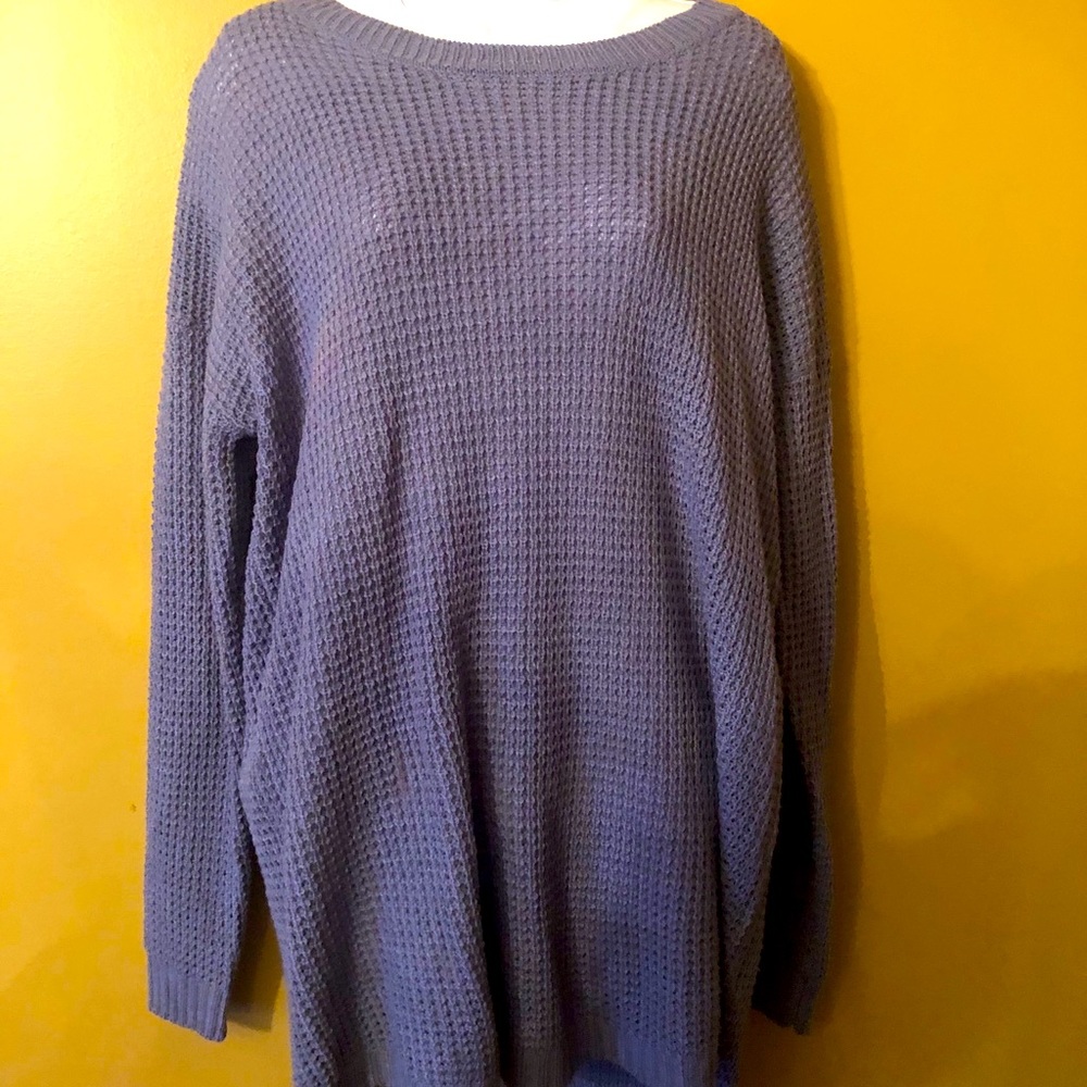 Blue waffle tunic or mini dress high low hem xl